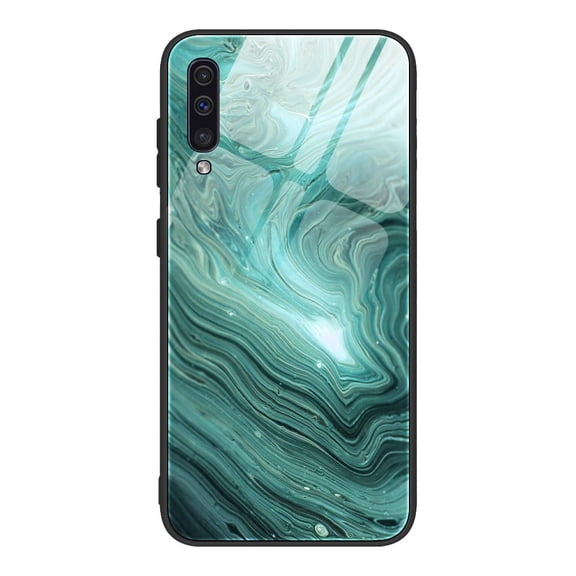 Galaxy A50 Case (6.4"), Allytech Protective Marble Texture Tempered Glass + TPU Back Cover Shock-Absorbing Bumper Anti-scratch Back Cover Case for Samsung Galaxy A50, Green Marble