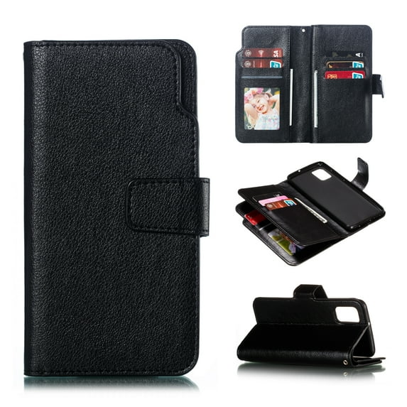 Galaxy A51(4G) Case, Allytech Premium PU Leather Kickstand Shockproof Folio Flip Lightweight 9 Cards Slots Folio Flip Anti-scratch Drop Protective Wallet Case Cover for Samsung Galaxy A51(4G), Black