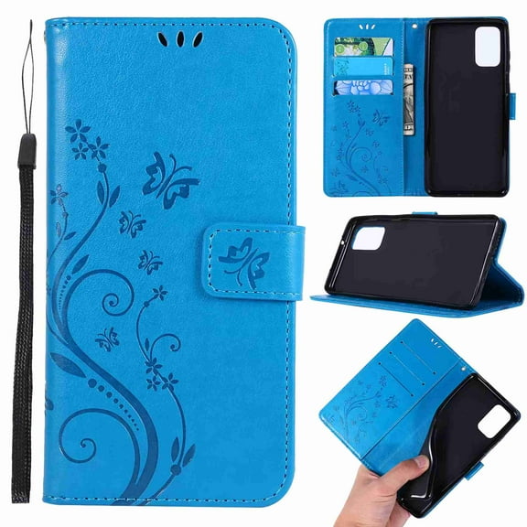 Galaxy A51 (4G) Case, Dteck Folio Flip PU Leather Butterfly Flower Patterned Slim Fit Full Protective Kickstand Cards Cash Holder Wallet Case Cover for Samsung Galaxy A51 (4G), blue