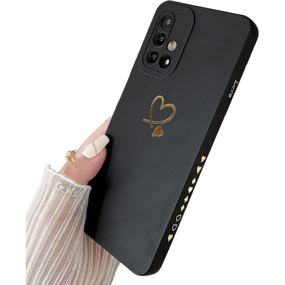 for Galaxy A51 4G Case(Not fit 5G),Cute Bling Side&Back Plated Love Heart with Anti-Fall Lens Camera Cover Protection Soft Shockproof Anti-Fingerprint Case for Samsung Galaxy A51 6.5" - Black