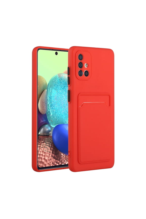 Galaxy A51 4G Case, Slim Soft Fit Shockproof Protection Case Dropproof Non-Slip Silicone Case with Card Slots Soft TPU Bumper Phone Wallet Case for Samsung Galaxy A51 4G, Red