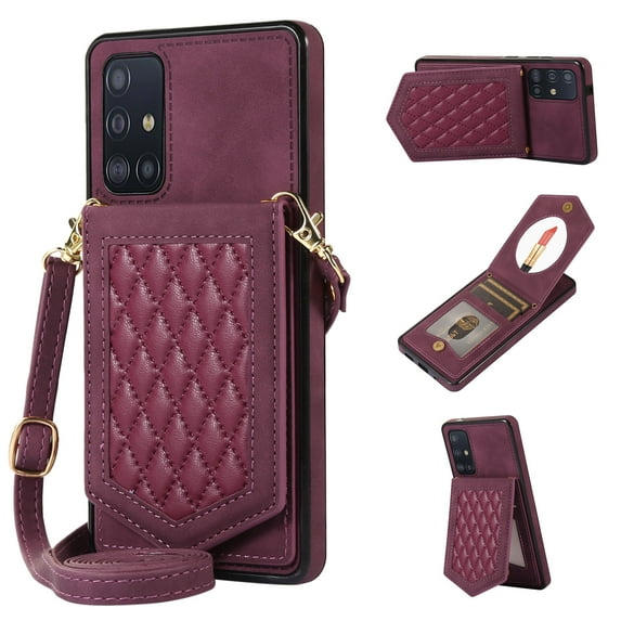 Galaxy A51 4G Wallet Case, Allytech Crossbody Shoulder Carrying Purse Cover RFID Blocking Card Slots Holder Flip PU Leather Stand Shockproof Case for Samsung A51 4G (Non 5G Version), Winered