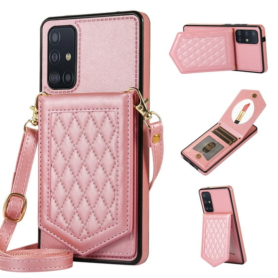 Galaxy A51 4G Wallet Case, Allytech Crossbody Shoulder Carrying Purse Cover RFID Blocking Card Slots Holder Flip PU Leather Stand Shockproof Case for Samsung A51 4G (Non 5G Version), Rosegold