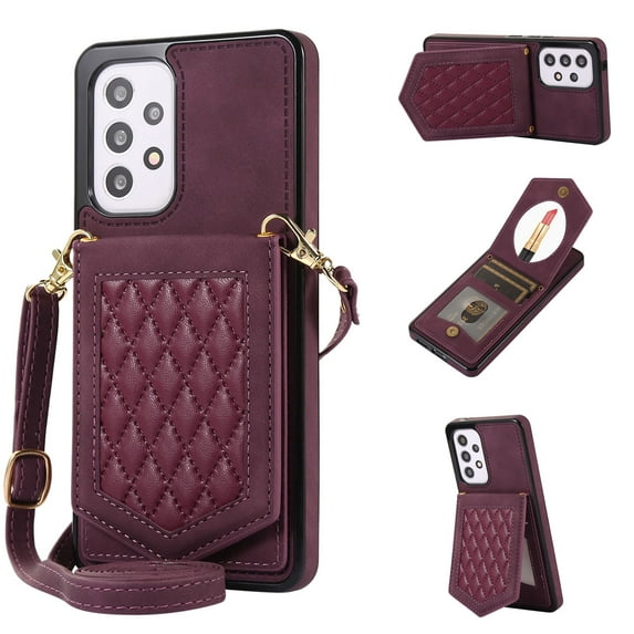 Galaxy A52 5G/4G & A52S Wallet Case, Allytech Crossbody Shoulder Carrying Purse Cover RFID Blocking Card Slots Holder Flip PU Leather Stand Shockproof Case for Samsung A52/ A52S 6.5" 2021, Winered