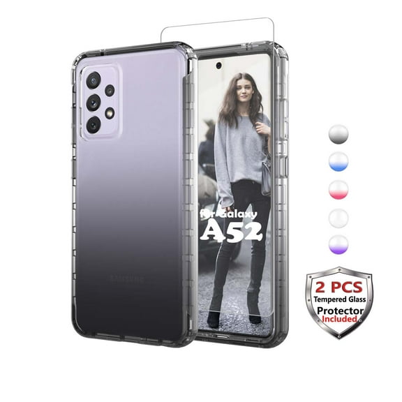 Galaxy A52 5G Case Clear, (2 Pack) Temerped Glass Screen Protector for Galaxy A52 5G 6.5" 2021, Njjex Crystal Clear Shock Absorption Technology Bumper Soft TPU Cover Case -Black