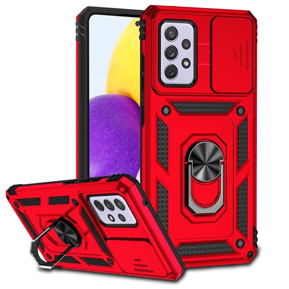Galaxy A52 5G Case,Dteck Shockproof Rubber Rugged Case Hybrid Hard Ring Holder Kickstand Slide Camera Lens Protector Cover for Samsung Galaxy A52 5G 6.5-inch,Red