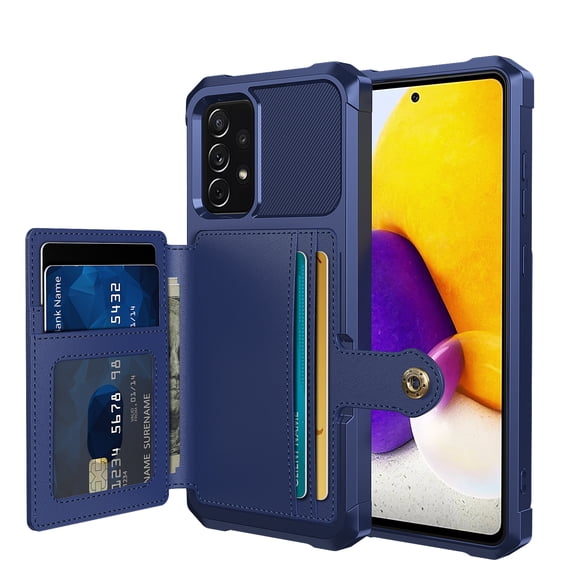 Galaxy A52 Wallet Case, Shockproof Rubber Card Holder Wallet PU Leather Back Phone Case Kickstand Protective Scratch Hybrid Bumper Shell for Samsung Galaxy A52 5G 6.5 inch 2021, Darkblue