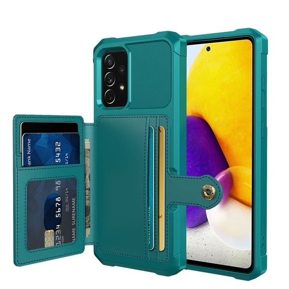Galaxy A52 Wallet Case, Shockproof Rubber Card Holder Wallet PU Leather Back Phone Case Kickstand Protective Scratch Hybrid Bumper Shell for Samsung Galaxy A52 5G 6.5 inch 2021, Green