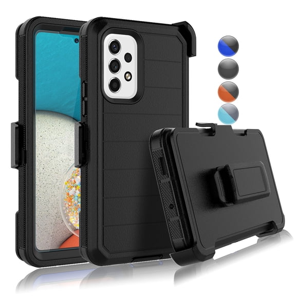 Galaxy A53 5G 2022 Case, Built-in Screen Protector Case with Belt Clip Holster Heavy Duty Rugged Shockproof Full Body Protection Kickstand Cover -Black
