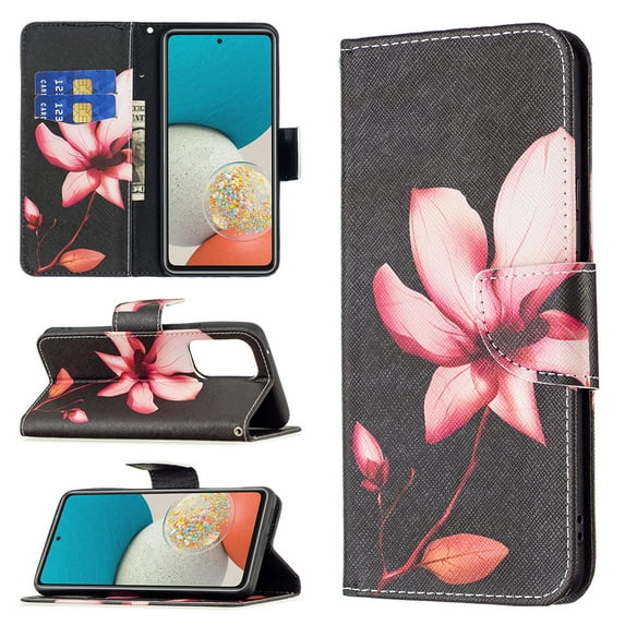 Galaxy A53 5G Case Cute Embossed Pattern Premium Leather Wallet Cover Flip Stand Credit Card Slots Pocket Holder Magnetic Closure Folio Case for Samsung Galaxy A53 5G, Lotus
