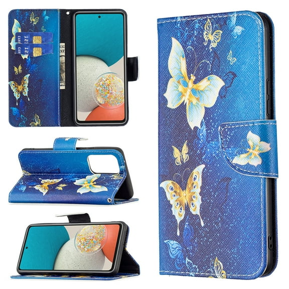 Galaxy A53 5G Case Cute Embossed Pattern Premium Leather Wallet Cover Flip Stand Credit Card Slots Pocket Holder Magnetic Closure Folio Case for Samsung Galaxy A53 5G, Golden Butterfly