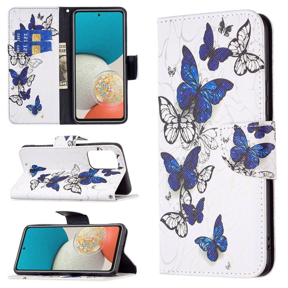 Galaxy A53 5G Case Cute Embossed Pattern Premium Leather Wallet Cover Flip Stand Credit Card Slots Pocket Holder Magnetic Closure Folio Case for Samsung Galaxy A53 5G, Group Butterfly