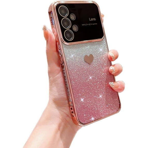 Galaxy A53 5G Case for Women Girls with Integrated Camera Lens Protector Glitter Sparkly Bling Clear Cute Plated Shockproof Protective Cover Phone Case for Samsung Galaxy A53 5G 6.5"-Pink