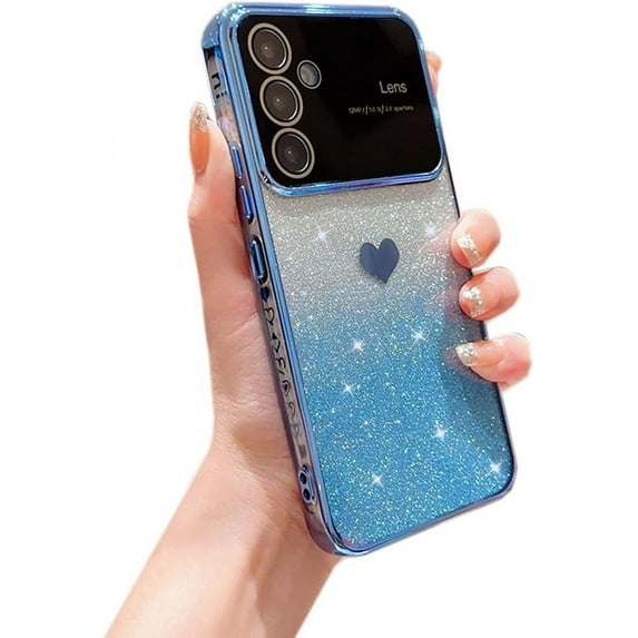 Galaxy A53 5G Case for Women Girls with Integrated Camera Lens Protector Glitter Sparkly Bling Clear Cute Plated Shockproof Protective Cover Phone Case for Samsung Galaxy A53 5G 6.5"-Blue