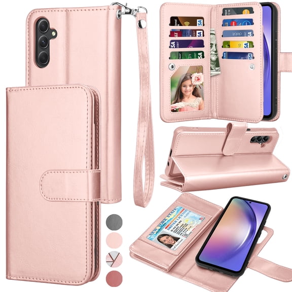 Galaxy A54 5G Case, A54 5G Wallet Case, Samsung Galaxy A54 5G 6.4 inchs PU Leather Case, Tekcoo Luxury Cash Credit Card Slots Folio Flip Cover [Detachable Magnetic Case] & Kickstand - Rose Gold