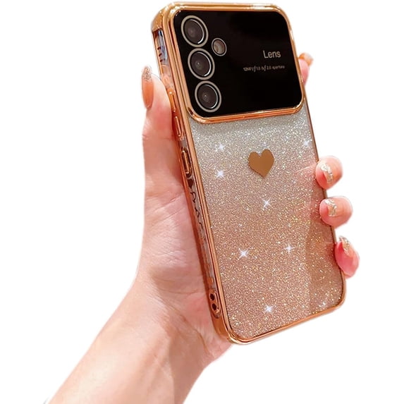 Galaxy A54 5G Case for Women Girls with Integrated Camera Lens Protector Glitter Sparkly Bling Clear Cute Plated Shockproof Protective Cover Phone Case for Samsung Galaxy A54 5G 6.4"-Gold