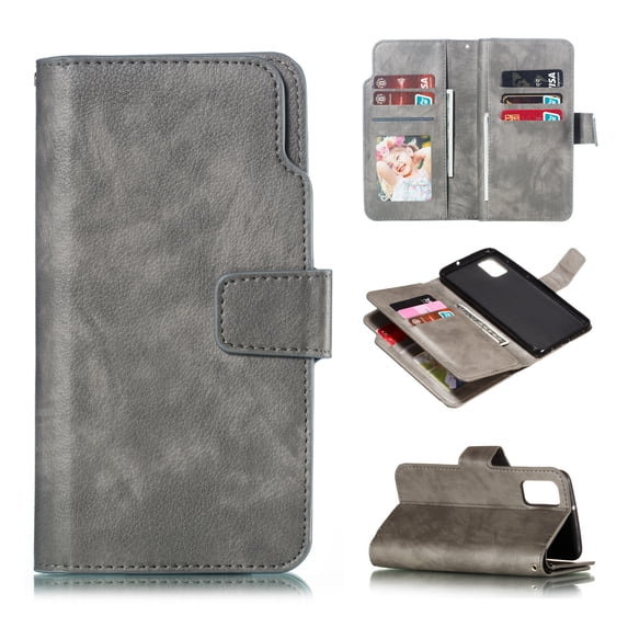 Galaxy A71(4G) Case, Allytech Premium PU Leather Shockproof 9 Cards Slots Flip Folio Full Protection Impact Resistant Wallet Case TPU Back Cover for Samsung Galaxy A71(4G), Gray