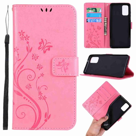 Galaxy A71 (4G) Case, Dteck Folio Flip PU Leather Butterfly Flower Patterned Slim Fit Full Protective Kickstand Cards Cash Holder Wallet Case Cover for Samsung Galaxy A71 (4G), pink