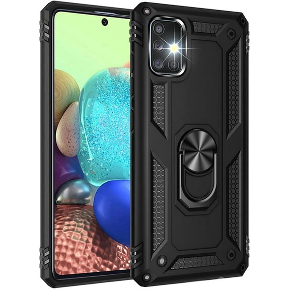 Galaxy A71 5G Case, Military Grade Heavy Duty Rugged Dual Layers Full Body Shockproof Screen Camera Protection with Ring Kickstand Magnetic SM-A716U Cell Phone Hard Back Cover for Men Women Black