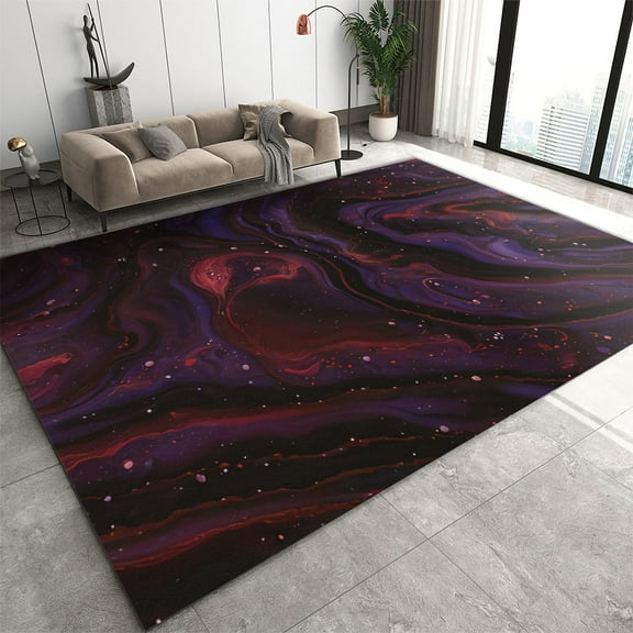 Galaxy Abstract Marble Area Rug, Colorful Oily Texture Indoor Rugs, With Anti-Slip Backing Washable Large Carpet For Living Room Bedroom Home Floor Mats Red Purple
