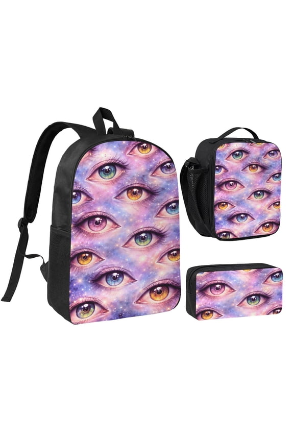 Galaxy Aesthetic Eye Backpack Set 3pc Including Backpack, Lunch Bag and Pen Bag Combination