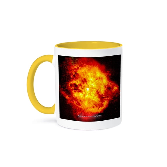 3drose, Galaxy and Nebula - Nebula M1-67 Around Star Wr124, 15oz Two-tone Yellow Mug