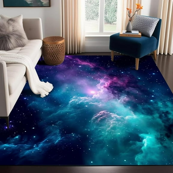 Galaxy Area Rug For Kids Bedroom Living Room Dark Blue Starry Sky Carpets Glitter Outer Space Throw Rugs Floor Mat-2x3ft
