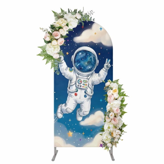 Galaxy Astraunt Arch Backdrop Cover 4FT, Funny Universe Starry Sky Cartoon Spandex Fitted Stretchy Arch Stand Covers, Round Top Chiara Backdrop Cover for Wedding Party Birthday Baby Shower