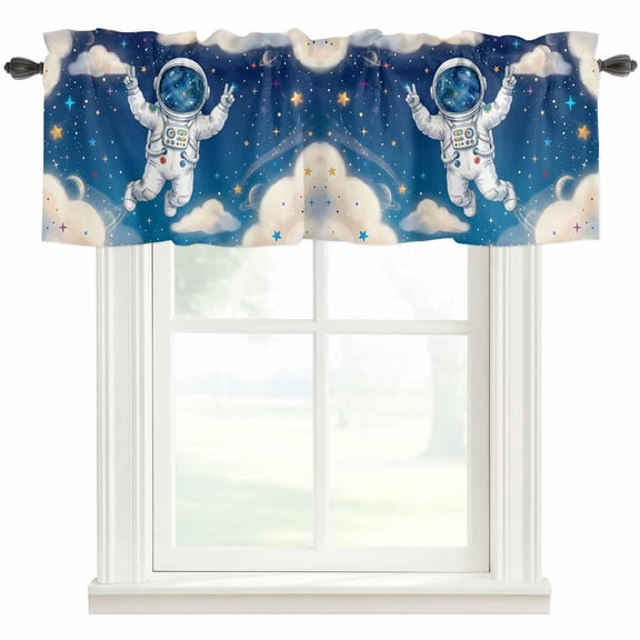 Galaxy Astraunt Valances for Windows Farmhouse Kitchen Curtains Valances Rod Pocket Valance Curtains for Kitchen Windows Funny Universe Starry Sky Cartoon Window Valances for Bathroom Bedroom 42"x12"