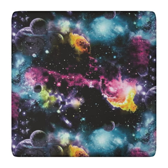 Galaxy Astronaut Planet Themed Square Table Cover Snug Fit Elastic Edge Tablecloth