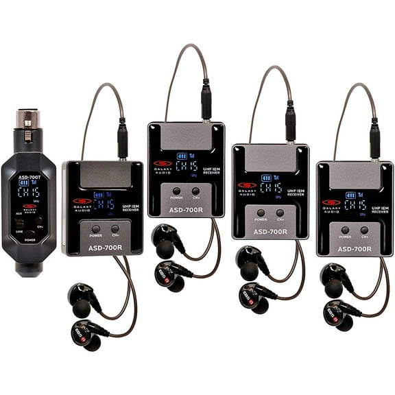 Galaxy Audio ASD-700-4 Digital 15 Channel UHF Plug & Play Wireless In-Ear Monitor Band Pack System with EB5 Earbuds Frequency CODE B6 571-585 MHz