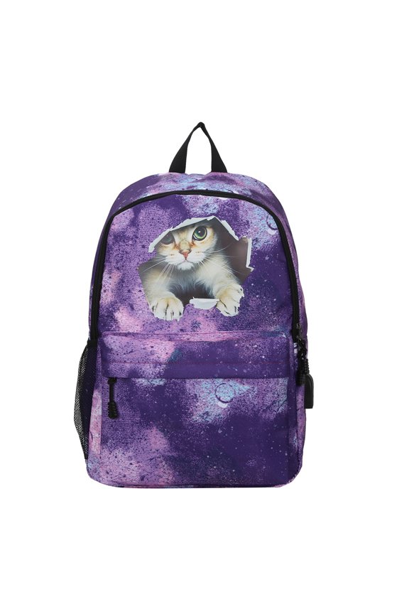 Galaxy Backpack for School, Cat Luminous Backpack College Bookbag Laptop Backpack with USB Charging Port
