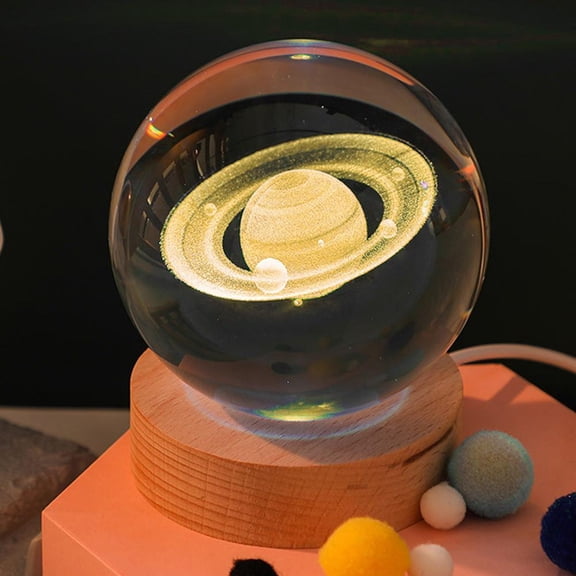Galaxy Ball Night Light – 3D Laser Engraved LED Lamp with Wood Base, USB Powered Desk Decor for Kids