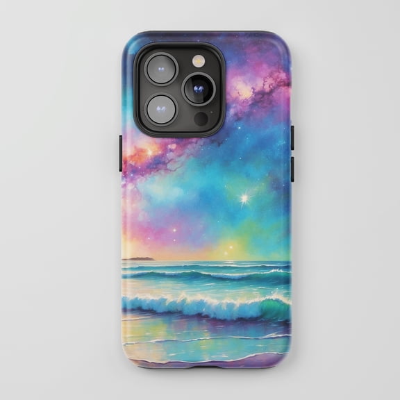 Galaxy Beach Scene For All iPhone Series Tough Phone Case Watercolor Colorful