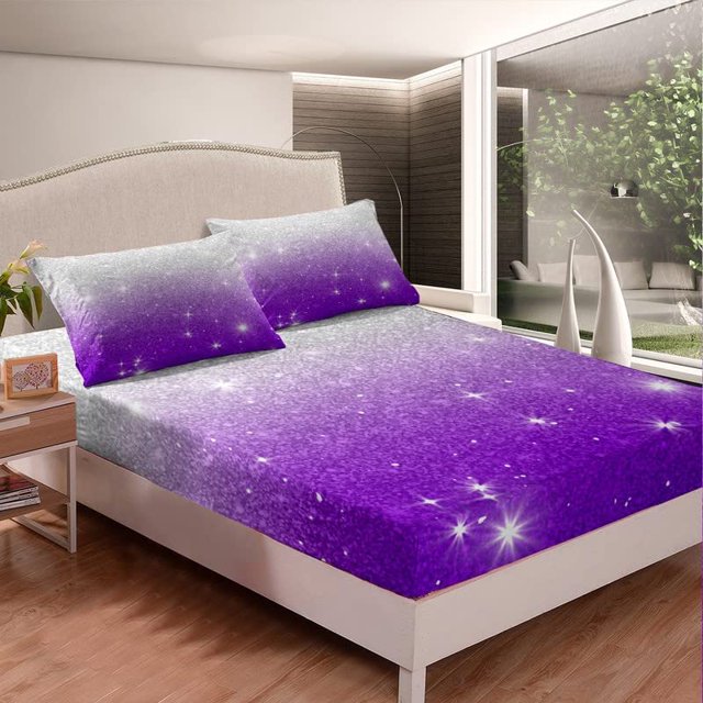 Galaxy Bed Sheets Glitter Stars Sequins Fitted Sheet Ombre Tie Dye