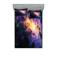 thumbnail image 1 of Galaxy Bedding Set with Sheet & Covers, Nebula Gas Cloud in Space Dust Milky Way in Atmosphere Universe Print, Printed Bedroom Decor 2 Shams, 4 Sizes, Black Purple and Yellow, by Ambesonne, 1 of 3