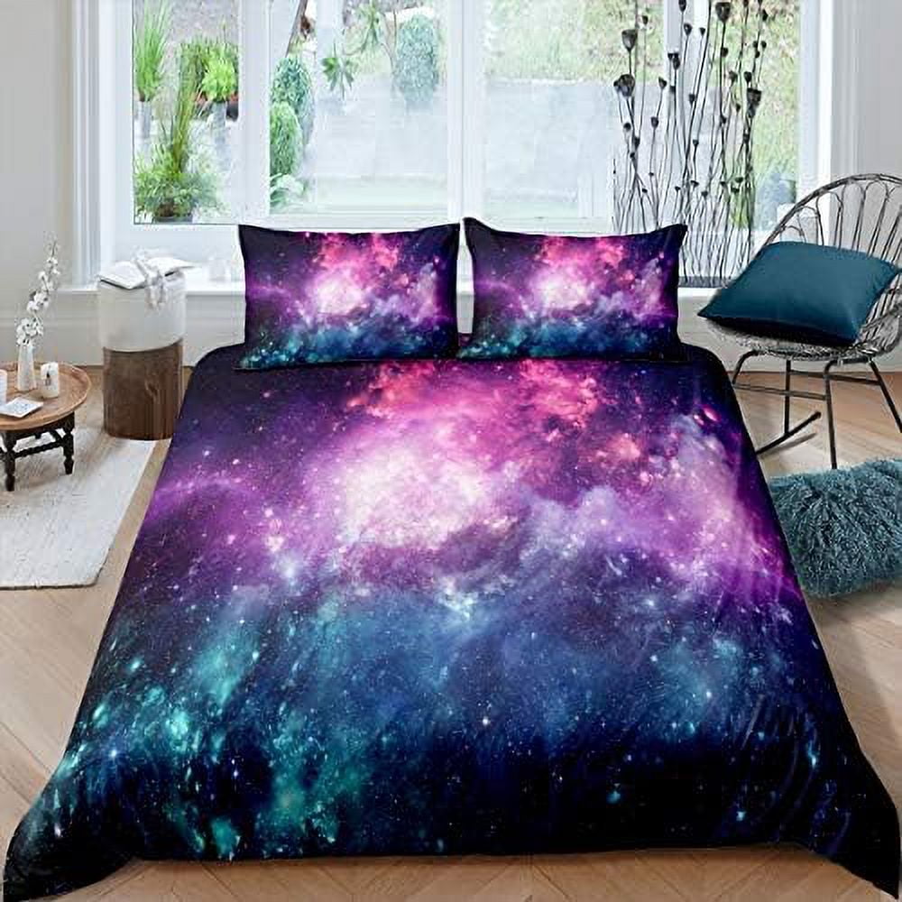 Galaxy Bedding Set Teal Star Starry Nebula Duvet Cover Universe Outer
