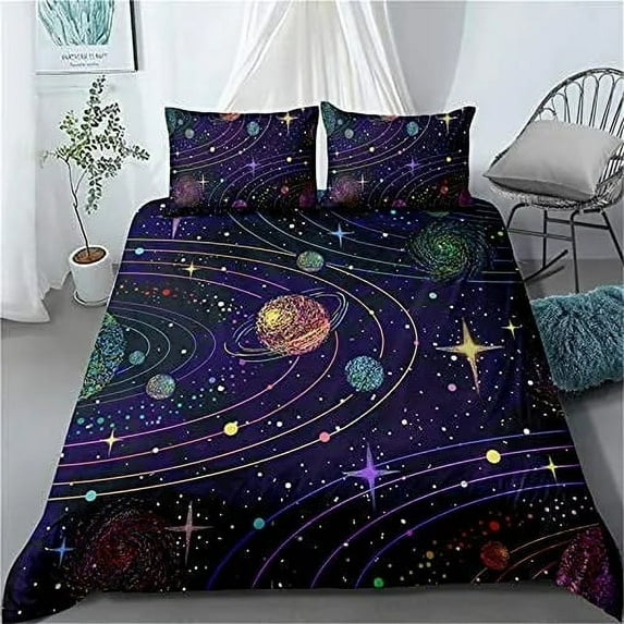 Galaxy Bedding Sets Full Outer Space Duvet Cover Set Mars Earth Planet Comforter Cover Purple Unive