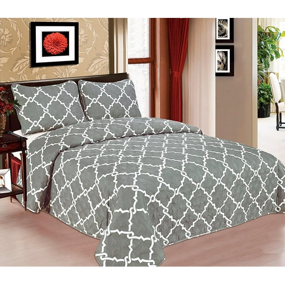 Galaxy Bedspread 3-Piece Quilt Set Soft Quilted Bedding New ArrIval SALE! (King, Grey)