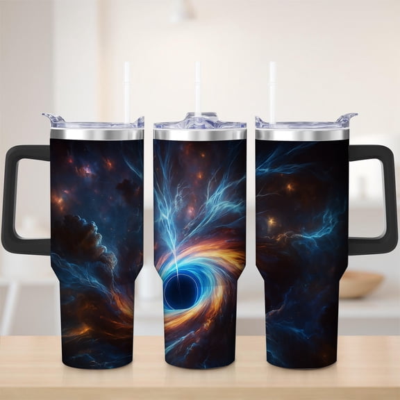 Galaxy Black Hole Stainless Steel Tumbler with Lid and Handle, for mom, 40oz