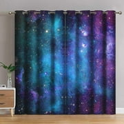 Galaxy Blackout Curtain Outer Space Nebula Universe Stars Starry Sky Night Dark Blue Printed Grommet Window Drapes Galaxy Decor for Kids Bedroom Living Room 2 Panel Set, 42"x63"