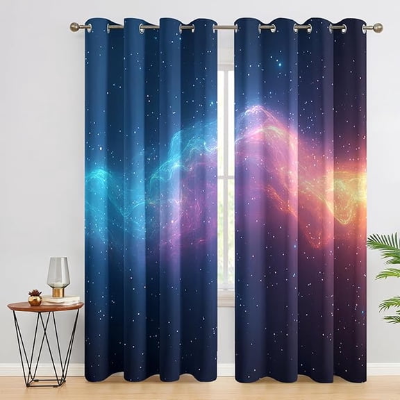 Galaxy Blackout Curtains for Bedroom Decor, Nebula Outer Space Starry Sky Patterned Thermal Insulated Grommet Window Drapes, Galaxy Living Room Decor 42"W x 63"L (Pack of 2)