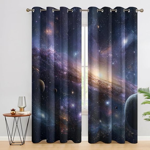 Galaxy Blackout Curtains for Bedroom Decor, Space Outer Space Nebula Universe Planet Patterned Thermal Insulated Grommet Window Drapes, Galaxy Living Room Decor 26"W x 63"L (Pack of 2)