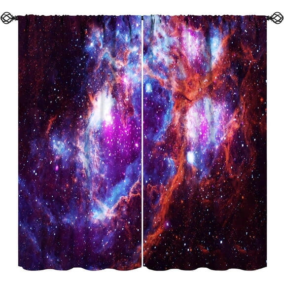 Galaxy Blackout Curtains Fantasy Galaxy Universe Mysterious Nebula Purple Orange Art Print for Kids Girls Boys Bedroom Living Room Rod Pocket Decoration Window Drapes 2 Panels W42xL54in