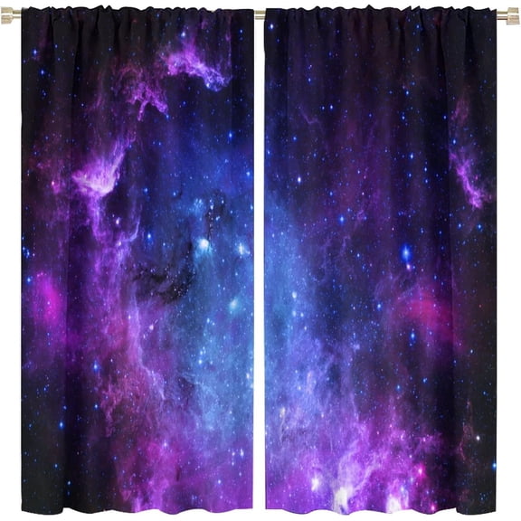 Galaxy Blackout Curtains Night Starry Sky Purple Blue Universe Nebula Art Print for Living Room Bedroom Kitchen Decor Rod Pocket Window Drapes 2 Panels 84x84in