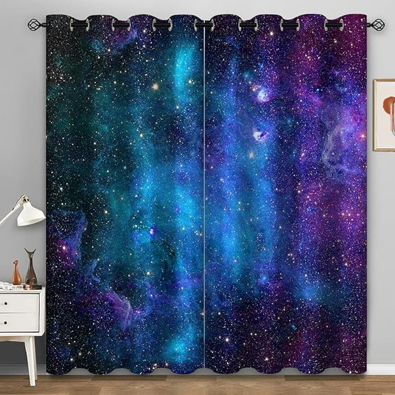 Galaxy Blackout Curtains Outer Space Universe Nebula Night Starry Window Drapes Decor For Kids Boys Teens Bedroom Living Room Grommet Room Darkening Curtains 42"W x 96"L (Pack of 2)