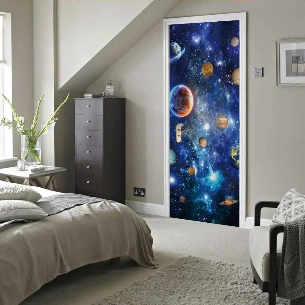 Galaxy Blue Starry Sky 3D Door Sticker Star Chart Wallpaper Outer Space ...