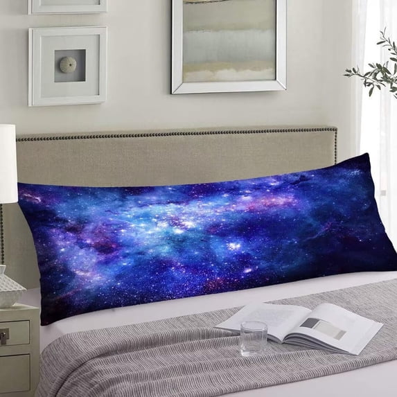 Galaxy Body Pillow Cover Blue Purple Outer Space Nebula Universe Star Night Starry Sky Long Pillow Case Protector With Zipper Decorative Soft Large Pillow Cases Covers For Bedroom,Couch,20"x54"
