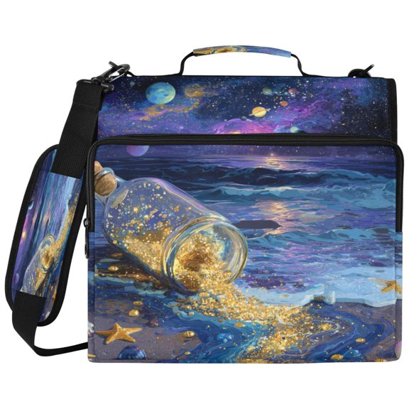 Galaxy Bottle Printed Zipper Binder with Handle&Shoulder Strap 2 inch 3 Ring 500+300 Sheet Capacity File Folder Organizer