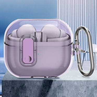 Galaxy Buds 3 Case/ Galaxy Buds 3 Pro Case for Women Men, Transparent Clear Carabiner Automatic Pop-up Design with Keychain Minimalist Case Cover for Samsung Galaxy Buds 3/ 3 Pro, Purple